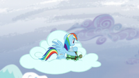 Rainbow and Tank sitting on a cloud S5E5