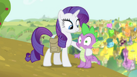 Rarity with hoof around Spike S4E23