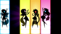 Silhouettes of Dash, Fluttershy, AJ, and Pinkie EG2