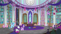 Starlight, Rarity, and Dash enter Twilight's office S8E17