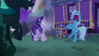 Starlight and Thorax look at screaming Trixie S6E25