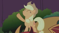 Applejack on the manticore's back.