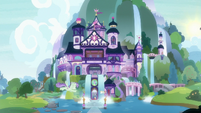 Exterior view of School of Friendship at midday S8E15