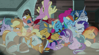 Mane Six and Pillars in a collapsed pony pile S7E26