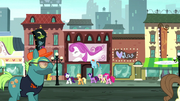 Rarity and her friends at Saddle Row S6E9