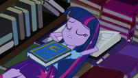 Twilight lying on book bed EG