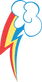 Blue-yellow-red lightning bolt with cloud