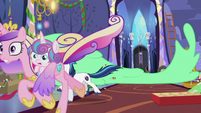 Cadance and Shining Armor run from pudding MLPBGE