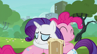 Pinkie giving Rarity a grateful hug S6E3