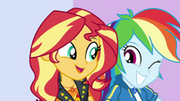 Rainbow Dash grinning at Sunset Shimmer EGDS2