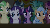 Twilight and Rarity notice the lights go out S8E16