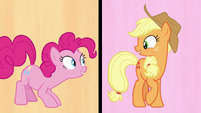 Pinkie and Applejack look at each other S7E14