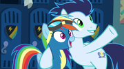 Soarin tells Rainbow Dash about the Wild Blue Yonder.