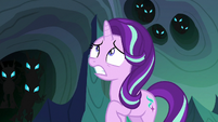 Thorax looking scared at Queen Chrysalis S6E26