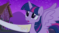 Princess Celestia's hoof quiets Twilight's temporary insecurities.