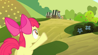 Apple Bloom waving at AJ S4E17