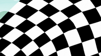 Checkered flag waves in front of camera S6E14