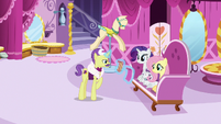 Fluttershy, Rarity, and Dandy in Carousel Boutique S7E5