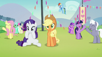 Ponies cheering for Countess Coloratura except Applejack S5E24