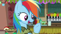 Rainbow Dash listing off Daring Do titles S6E13