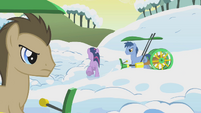 Twilight runs off in shame through the fields S1E11