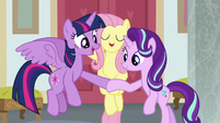 Fluttershy joining Twilight and Starlight's hooves S8E2