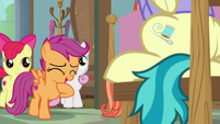 Scootaloo giggling at Auntie Lofty S9E12