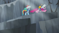 Pinkie hops from one stepping-stone pillar to another S5E8