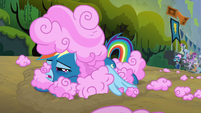 Rainbow Dash covered in cotton candy S6E7