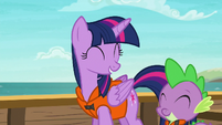 Twilight Sparkle and Spike smile with relief S6E22