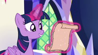 Twilight Sparkle reading Prince Rutherford's scroll S7E11