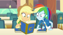 AJ and Rainbow look confused at Rarity's yearbook EGDS4