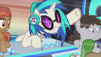 DJ Pon-3 motions for Cranky to get out of the way S5E9