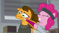 Pinkie Pie stretching Cheese's cheeks S9E14