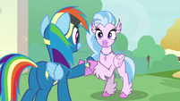 Silverstream shaking Rainbow's hoof S9E3