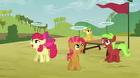 Apple Bloom and Babs balancing plates S3E08