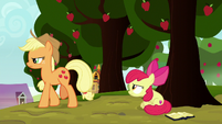 Applejack angrily walks away from Apple Bloom S8E12