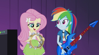 Fluttershy asks if the Rainbooms can play her song EG2