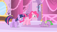 Pinkie Pie and Twilight look at Spike cushion S1E20