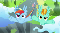 Rainbow Dash and Lightning Dust flying S3E07