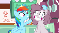 Rainbow Dash fluffs Pinkie Pie's mane S8E18