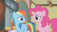 Rainbow Dash turns to look at Pinkie Pie S1E05