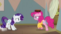 Rarity zips in front of Pinkie Pie's path S6E12