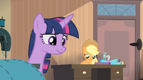 Twilight and Applejack looking down S4E08