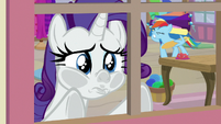 Rarity pressing her face to window glass S9E19