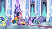 Spike and Crystal Hoof enter the throne room S6E16