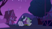 Twilight Sparkle and Spike eating cookies S6E15