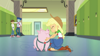 Applejack smiling at her pet pig EGDS4