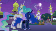 Celestia and Luna look at the fireworks S9E17