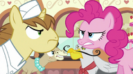 Pinkie and bakers looking at each other angrily S2E24